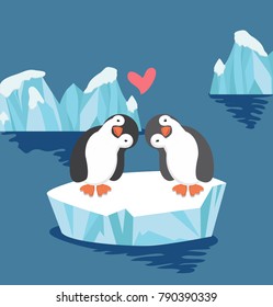 Penguin couple in love on ice floe