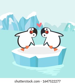 Penguin couple in North pole Arctic