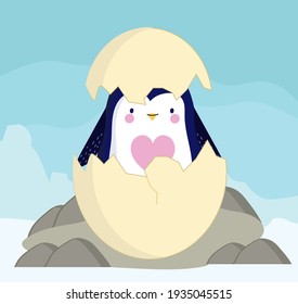 penguin cracked egg shell cartoon