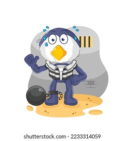 the penguin criminal in jail. cartoon character