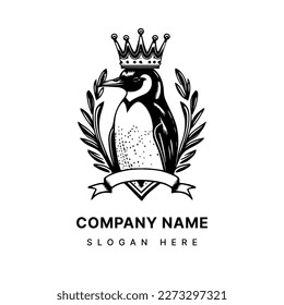 Penguin with Crown Logo Illustration King of the Antarctic