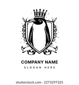 Penguin with Crown Logo Illustration King of the Antarctic