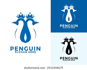 Pinguim com vetor de logotipo da coroa, modelo de design de logotipo Creative Penguin