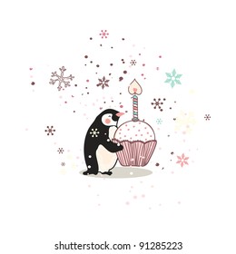 penguin with cupcake