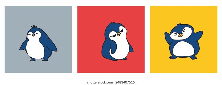 Pingüino lindo zoológico animal dibujos animados lindo dibujado a mano ilustración