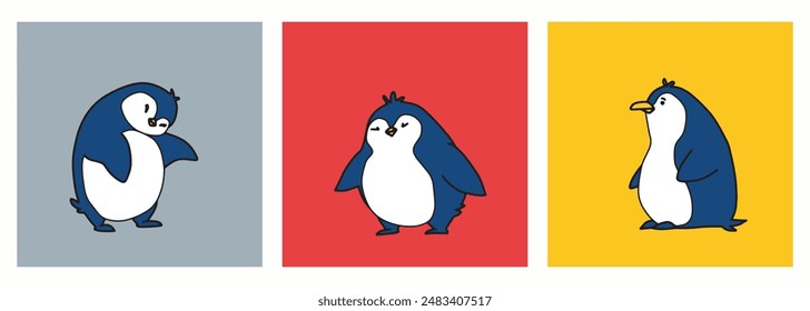 Pingüino lindo zoológico animal dibujos animados lindo dibujado a mano ilustración