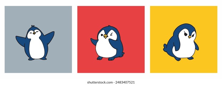 Pingüino lindo zoológico animal dibujos animados lindo dibujado a mano ilustración