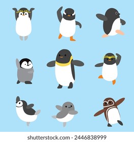 Penguin Cute Chibi Cartoon Ballet Dance Set Character Vector
