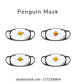 Penguin Cute Face Mask Design Vector Set. cute face mask design to protect from virus