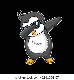 Penguin Dabbing Cartoon Character, Vector Illustration.