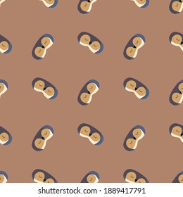 Penguin dark blue color geometric seamless pattern on brown background. Children graphic design element for different purposes. Flat vector illustration.
