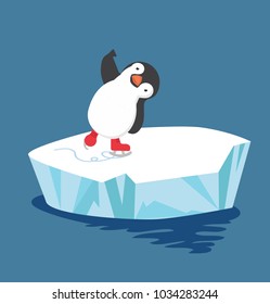 penguin  doing ice skating on ice floe