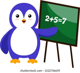 Penguin doing math, illustration, vector on white background.