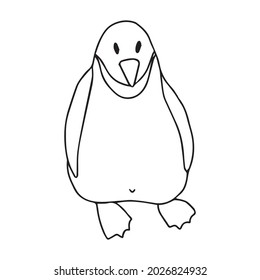 The penguin is drawn with a single black line. Penguin coloring book doodle.