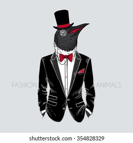 penguin dressed up in tuxedo, furry art illustration