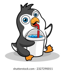 Penguin Drinking Cartoon Illustration Character