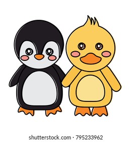 penguin duck holding hands cute animals icon image 
