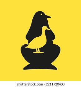 Penguin Duck Logo Negative Space Concept Vector Template. Penguin Holding Duck Symbol