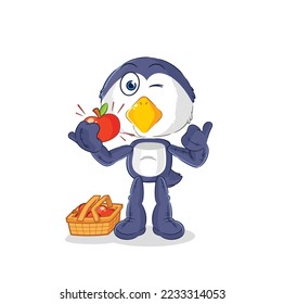 the penguin eating an apple illustration. character vector