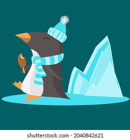 Penguin eating ice cream while standing on an ice floe