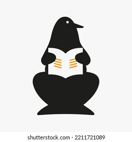 Penguin Education Logo Negative Space Concept Vector Template. Penguin Holding Book Symbol