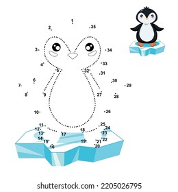 Pingüino. Juego educativo para niños. Punto por punto. Cría de ciervo. Animales árticos, minijuegos