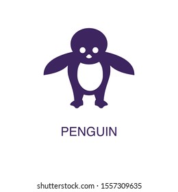Penguin element in flat simple style on white background. Penguin icon, with text name concept template