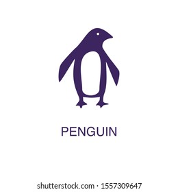 Penguin element in flat simple style on white background. Penguin icon, with text name concept template