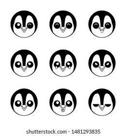 Penguin Emoticon set pack black white