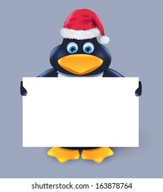 penguin with empty banner