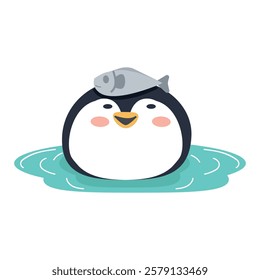 penguin enjoys floating in the cool water cartoon