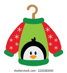 Penguin face ugly sweater vector cartoon illustration