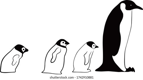 Penguin family doodle. Vector illustration.