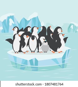 penguin family with North pole Arctic