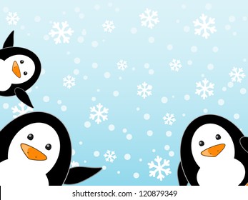 Penguin family on winter background