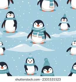 Penguin Family seamless pattern Design