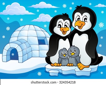 Penguin family theme image 2 - eps10 vector illustration.