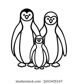 Família de pinguins com dois adultos um filhote em pinguins bebê