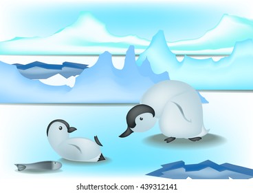 Penguin family vector.