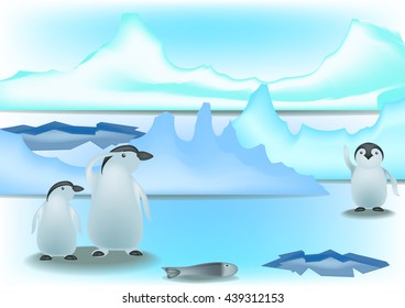 Penguin family vector.