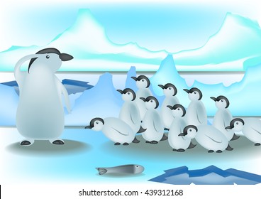 Penguin family vector.