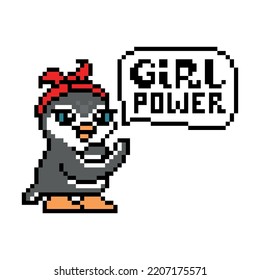 Penguin Feminist In A Red Headband Does Bicep Curl And Says 