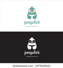 Pinguin und Fisch-Logo auf Vektorgrafik