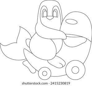 Penguin Fish Scooter Animal Vector Graphic Art Illustration