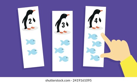 Penguin and fish. Set of banners with penguins.