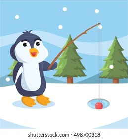 penguin fishing vector illustration design