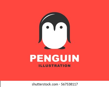 Penguin flat logo - vector illustration, emblem design on red background