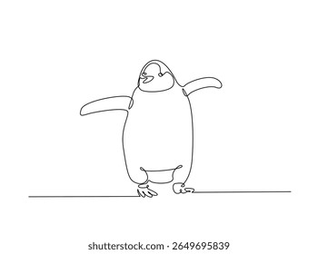 Pássaro sem voo pinguim desenham em um único esboço ilustração. Desenho de arte em linha contínua de Penguin.