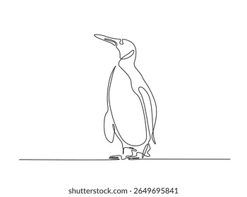 Penguin flighless bird draw in single outline illustration. Continuous line art drawing of Penguin.