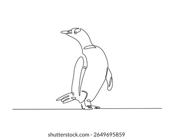 Pássaro sem voo pinguim desenham em um único esboço ilustração. Desenho de arte em linha contínua de Penguin.